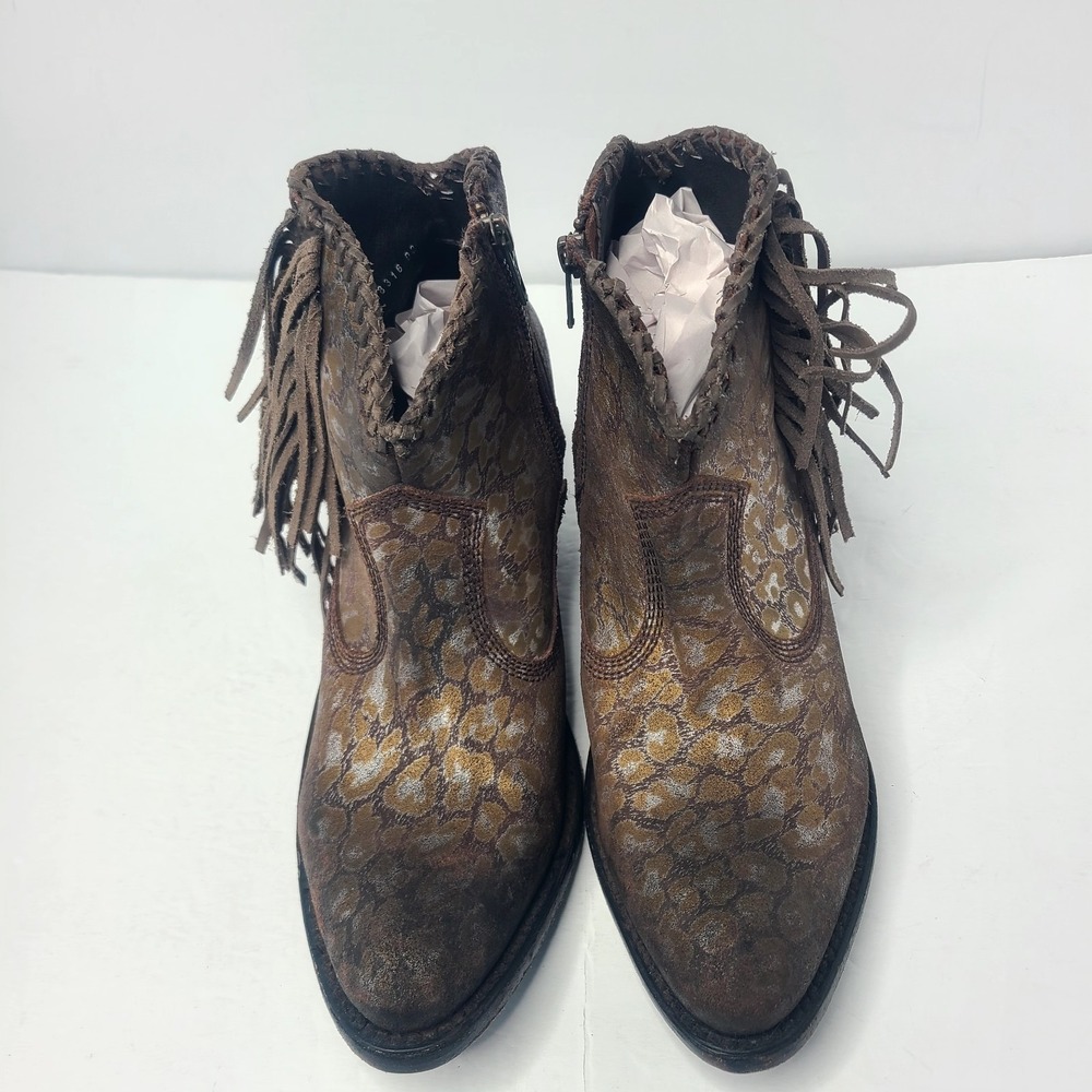 Liberty Black Chloe Leopard Print Braided Fringe Western Booties Snip Toe - Picture 5 of 8